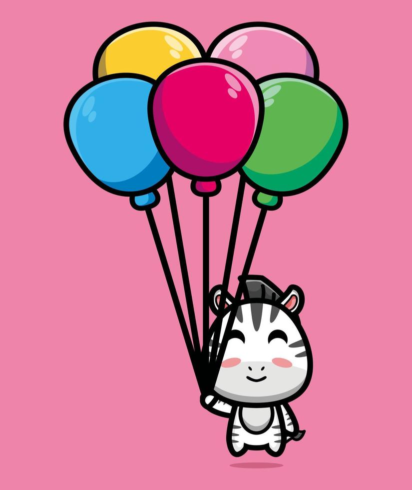 Cute zebra floating with balloon cartoon vector illustration