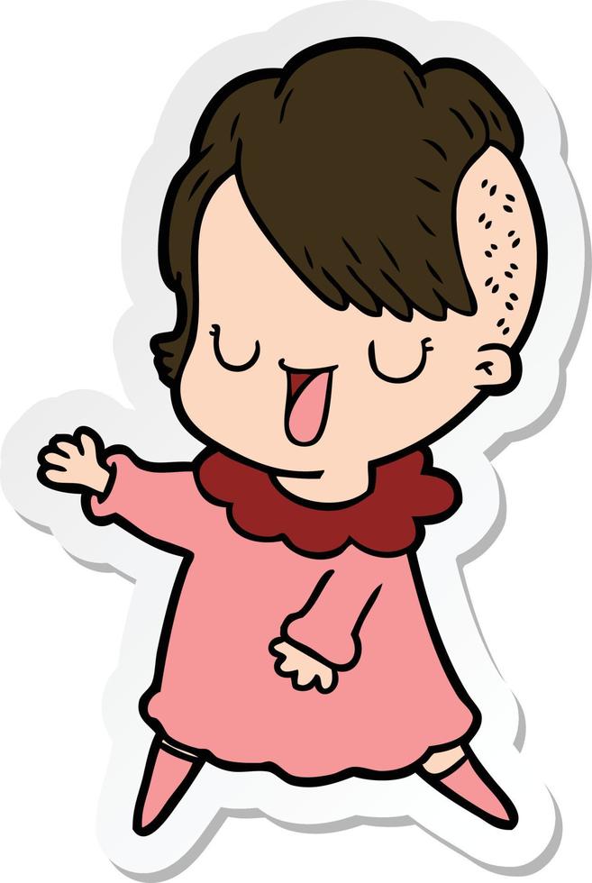 sticker of a cute cartoon girl with hipster haircut vector