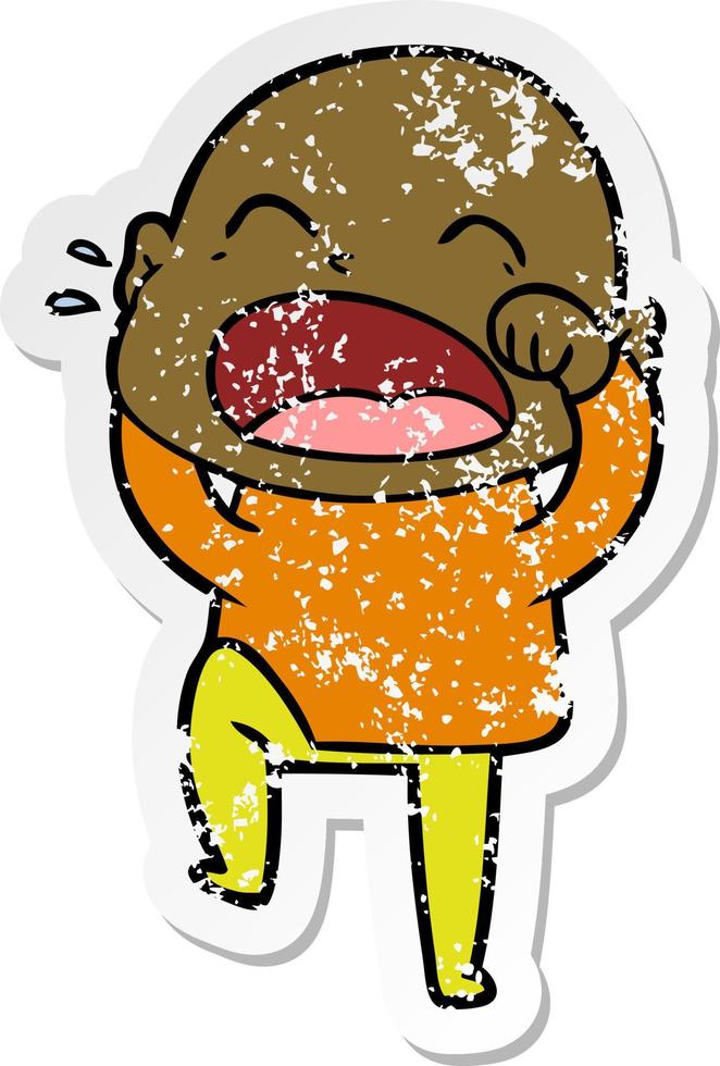 distressed sticker of a cartoon shouting bald man vector