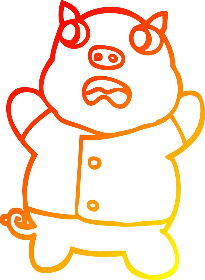 warm gradient line drawing cartoon funny pig vector