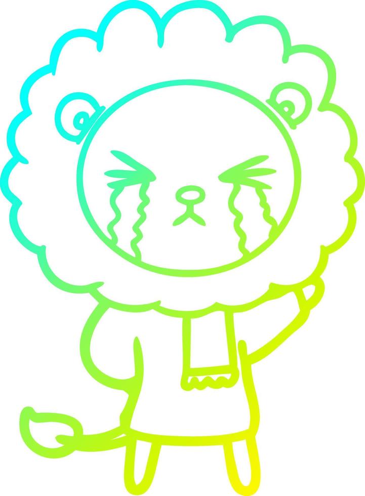 cold gradient line drawing cartoon crying lion vector