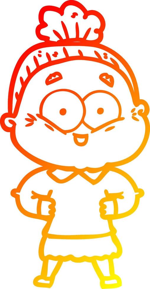 warm gradient line drawing cartoon happy old woman vector