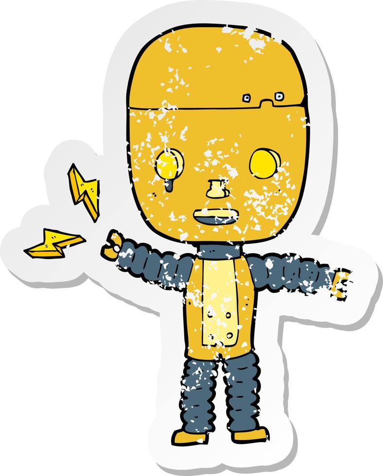 retro distressed sticker of a cartoon robot vector