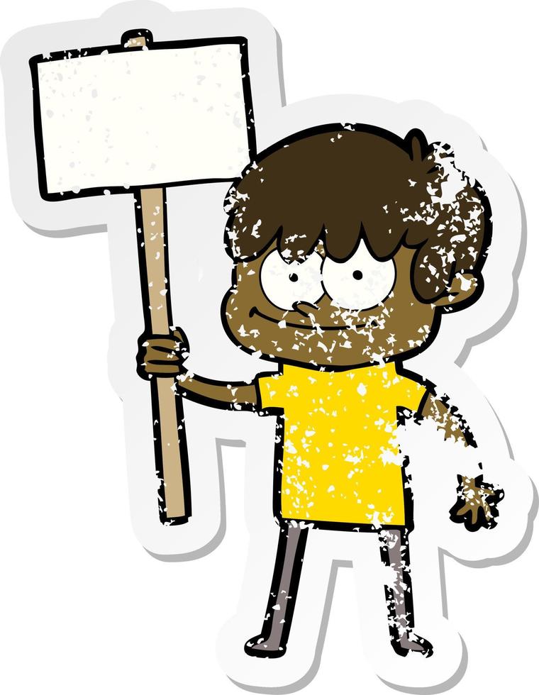 distressed sticker of a happy cartoon man vector