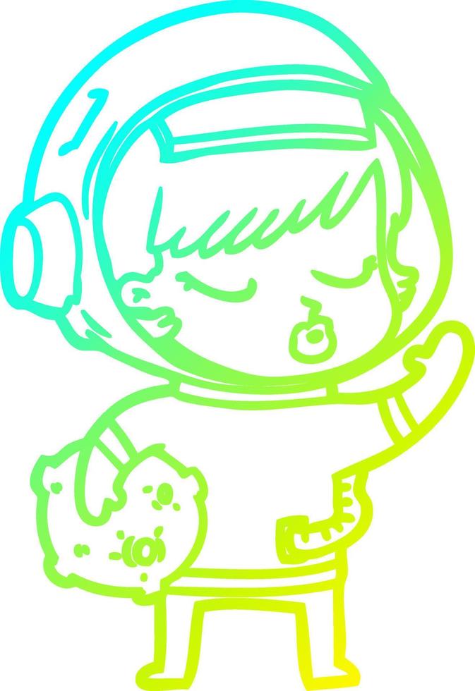 cold gradient line drawing cartoon pretty astronaut girl vector