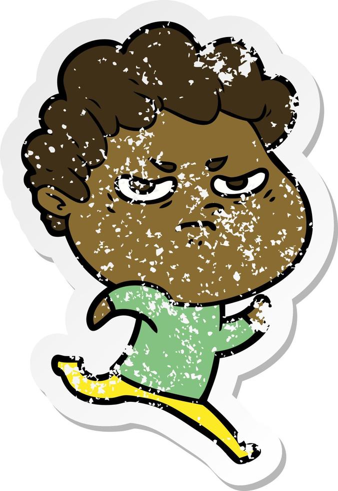 distressed sticker of a cartoon angry man vector