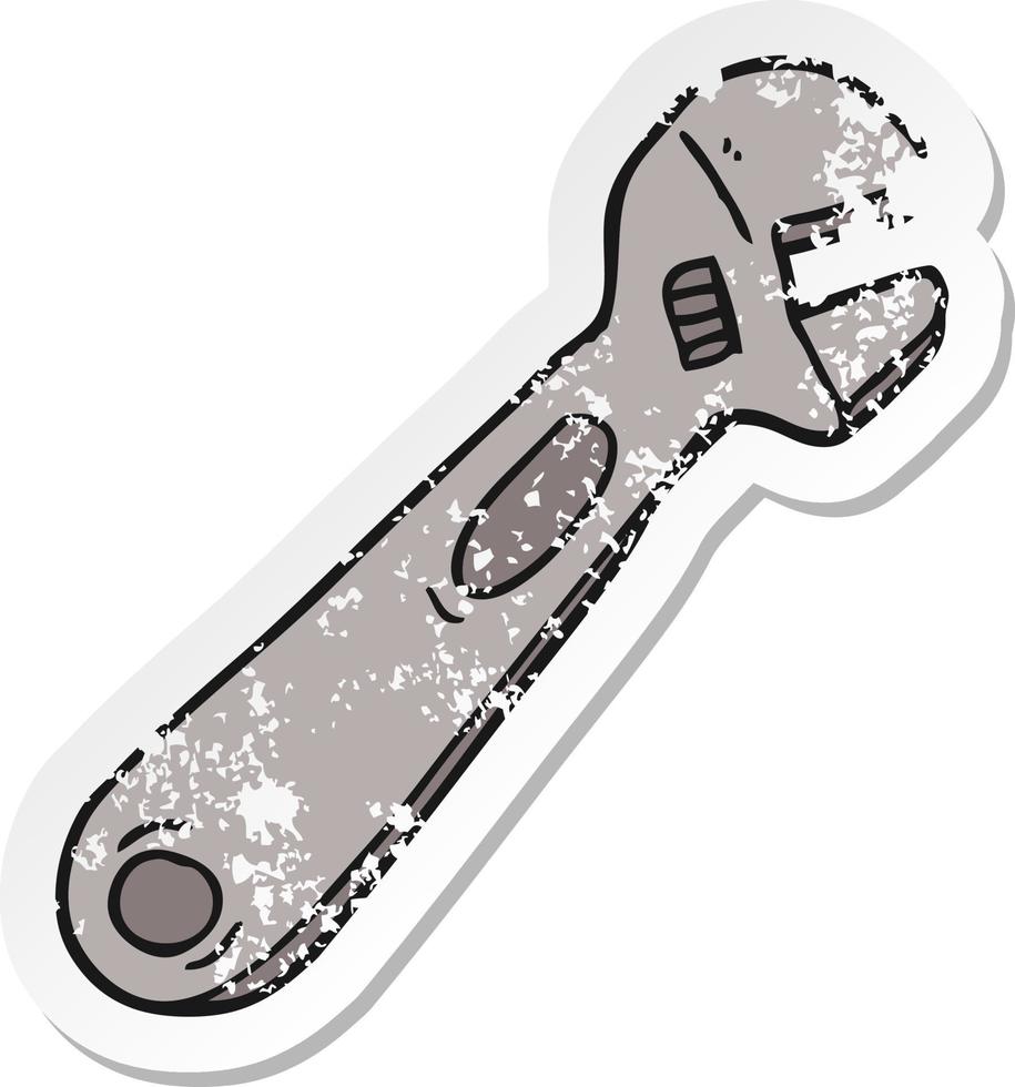 distressed sticker of a cartoon spanner vector