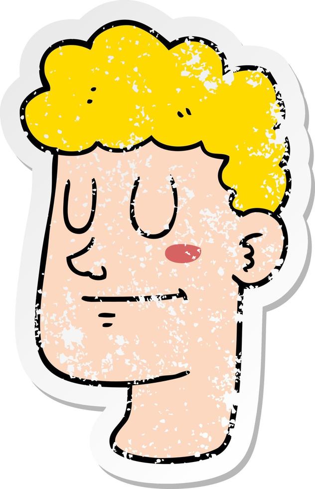 distressed sticker of a cartoon male face vector