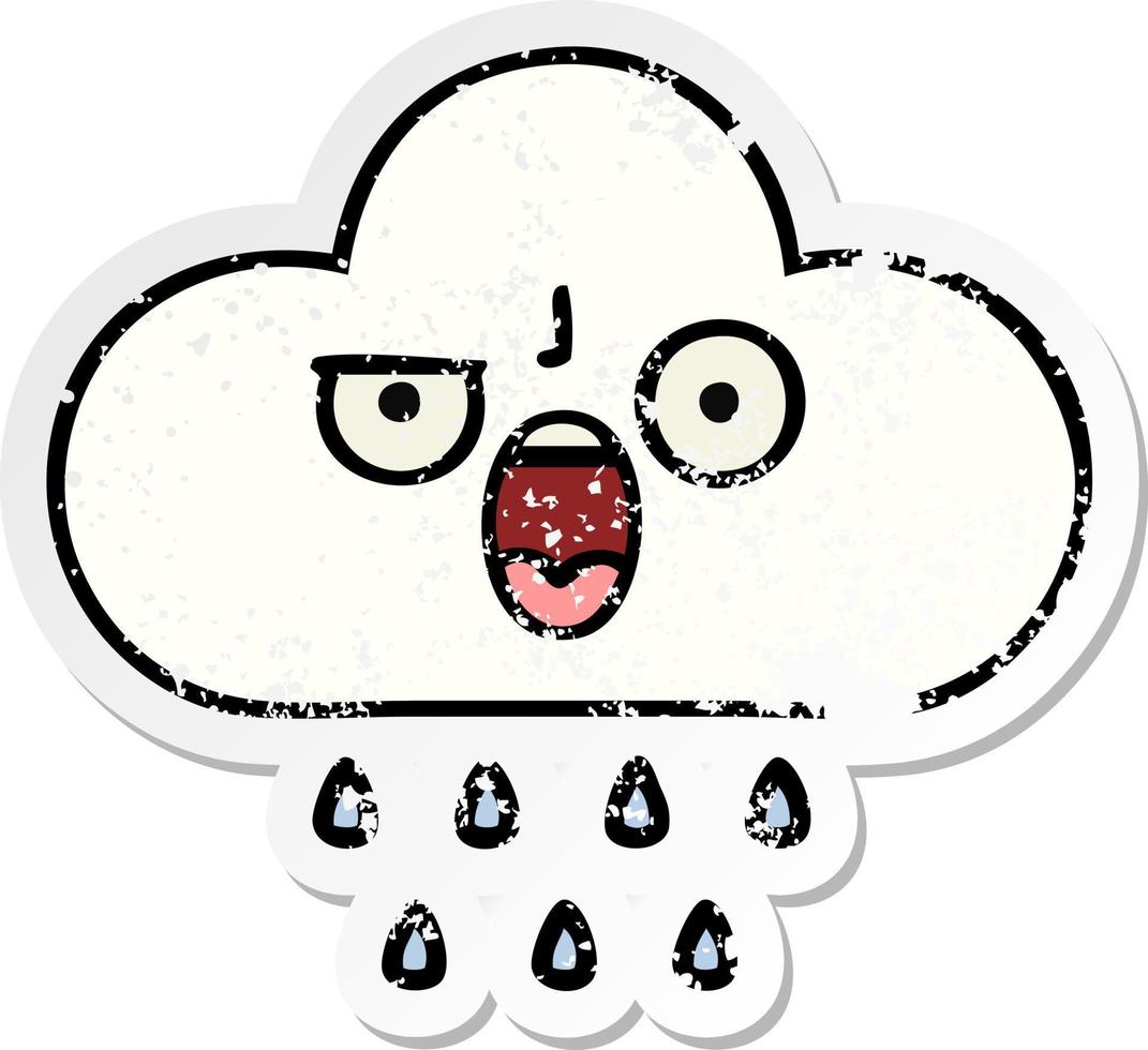 distressed sticker of a cute cartoon rain cloud vector