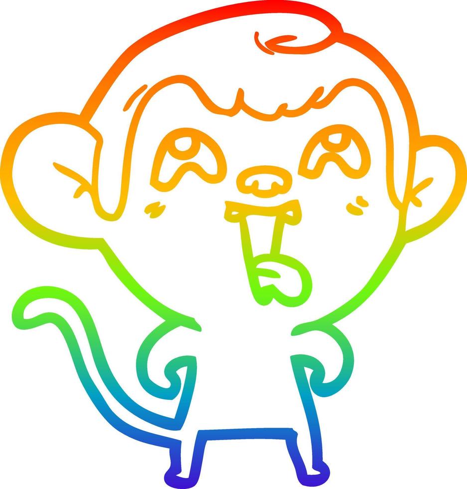 rainbow gradient line drawing crazy cartoon monkey vector