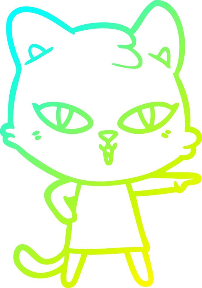 cold gradient line drawing cartoon cat in dress pointing vector