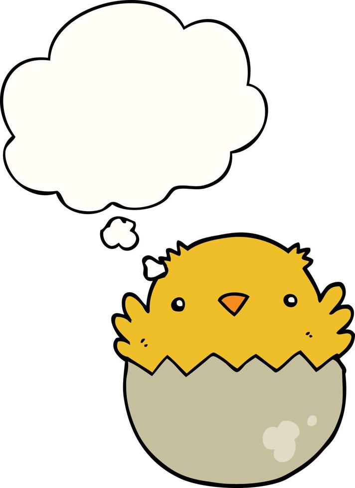 cartoon chick hatching from egg and thought bubble vector