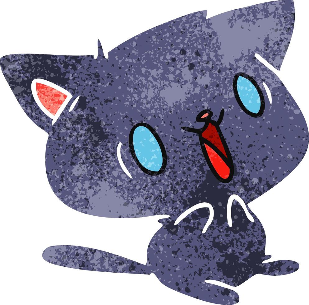 retro cartoon of cute kawaii cat vector
