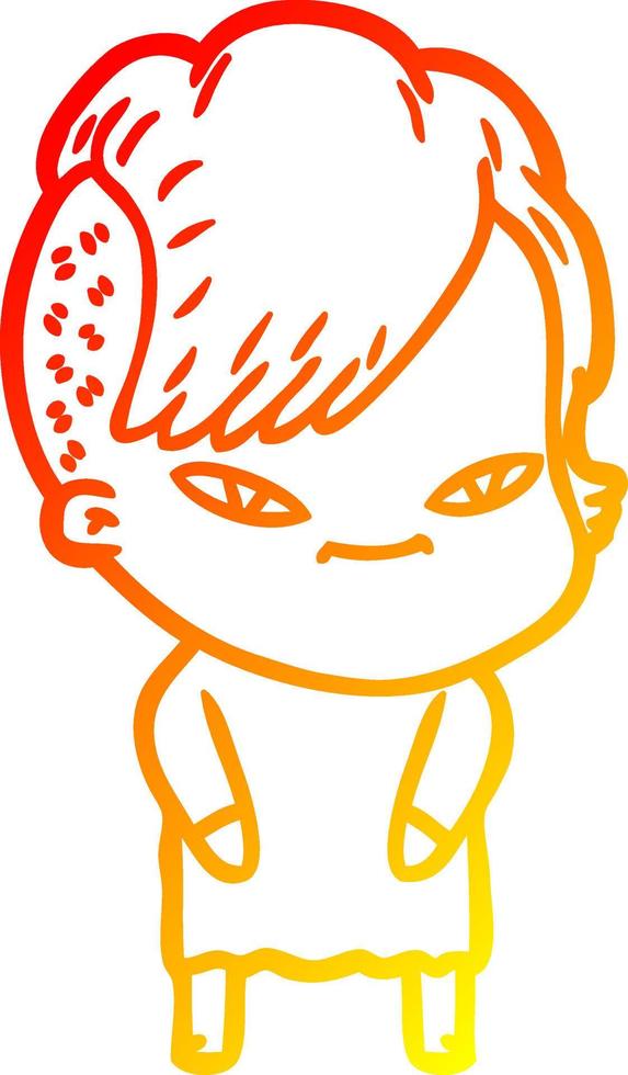 warm gradient line drawing cute cartoon girl with hipster haircut vector