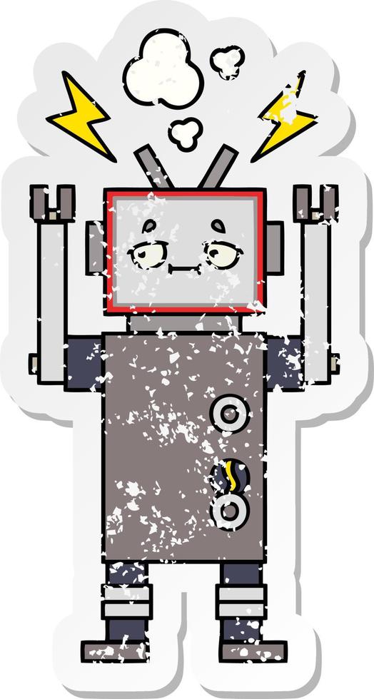 distressed sticker of a cute cartoon robot vector