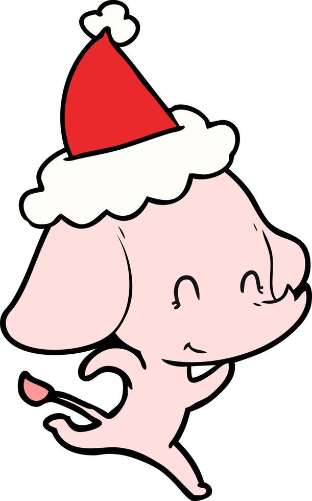 cute line drawing of a elephant wearing santa hat vector