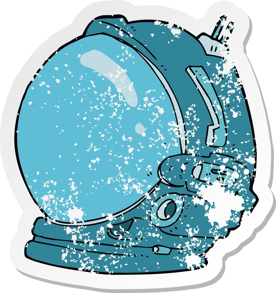 retro distressed sticker of a cartoon astronaut helmet vector