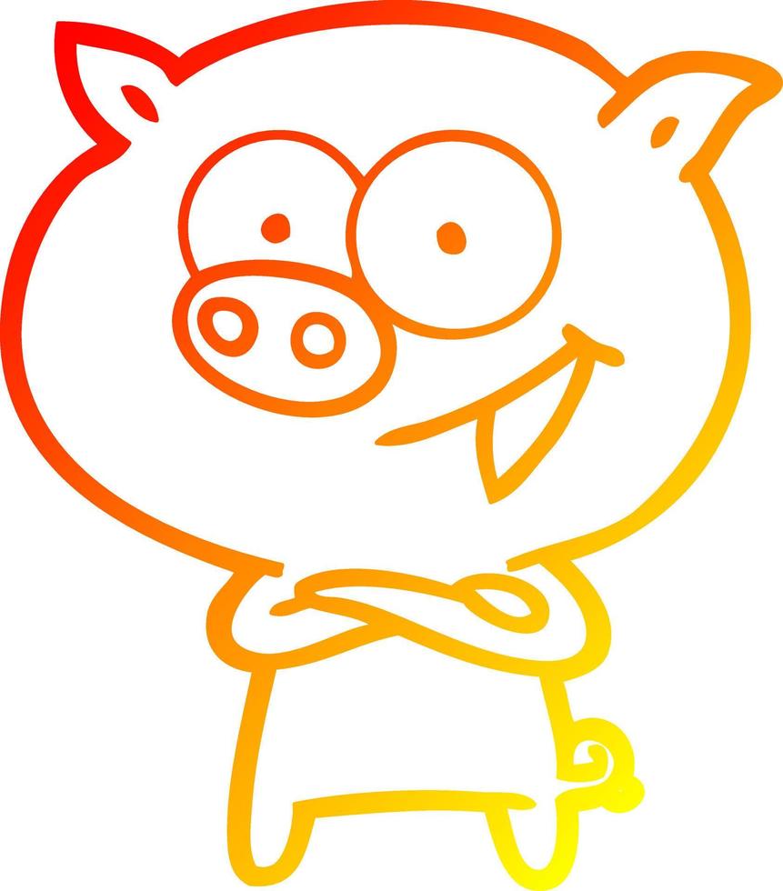 warm gradient line drawing cheerful pig cartoon vector