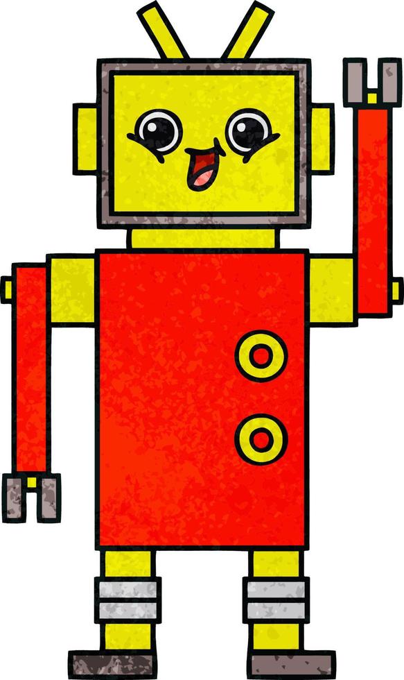 robot de dibujos animados de textura grunge retro vector