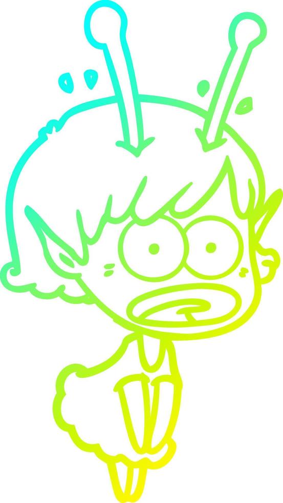 cold gradient line drawing cartoon shocked alien girl vector