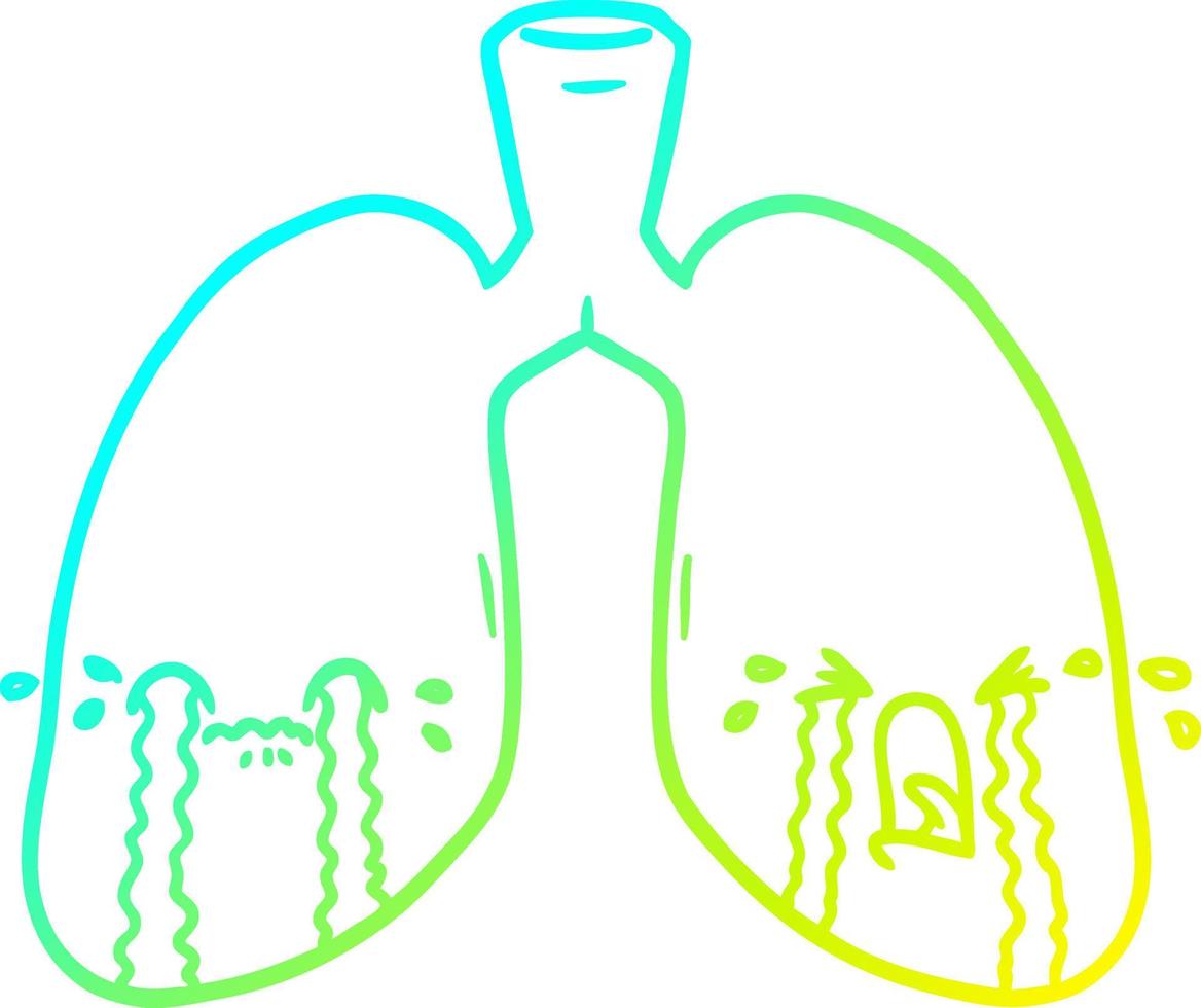 dibujo de línea de gradiente frío pulmones de dibujos animados llorando vector