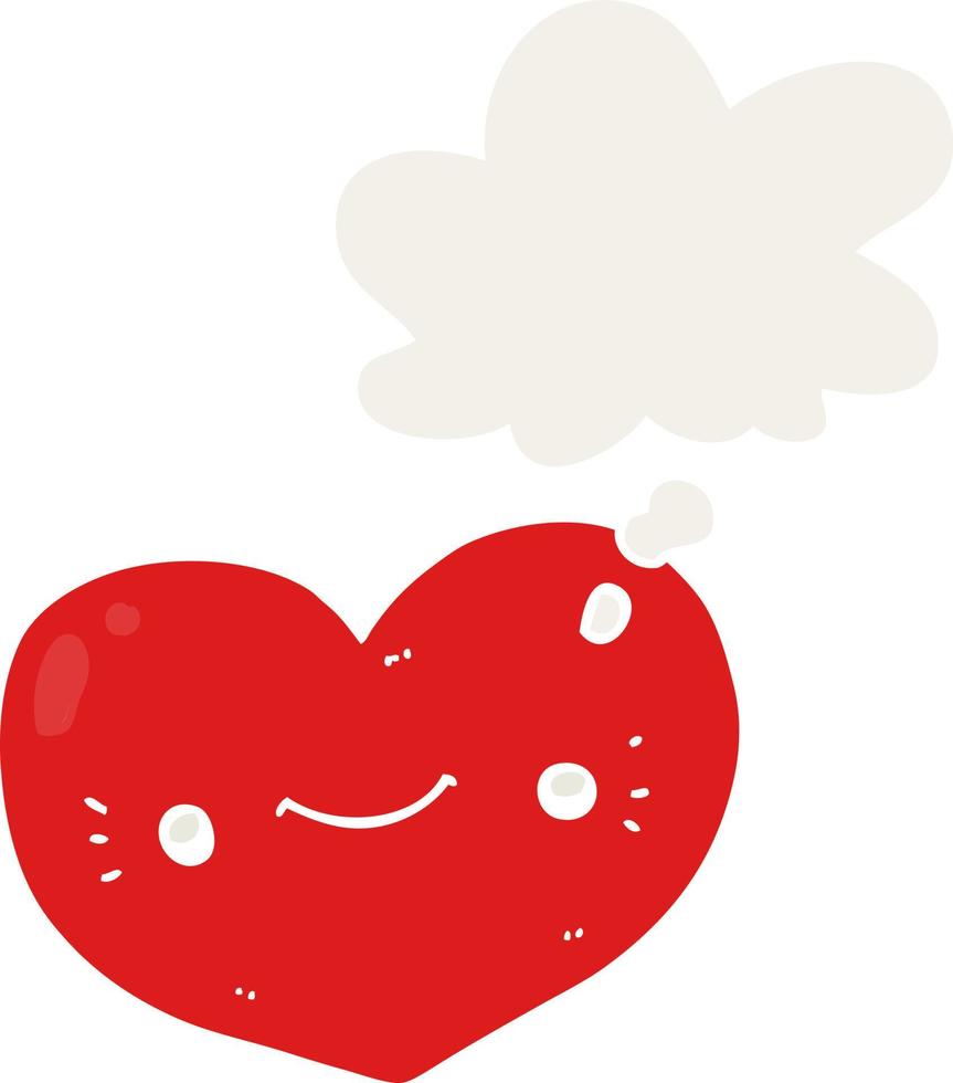 heart cartoon character and thought bubble in retro style vector