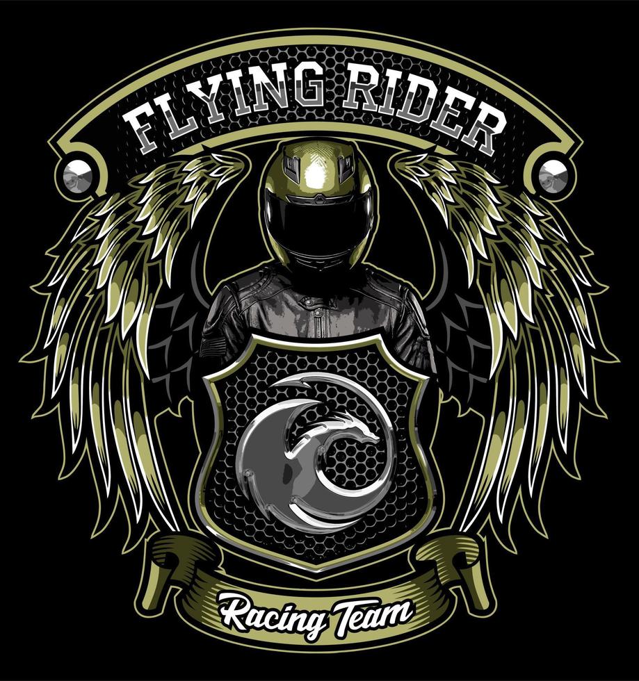 winged biker wearing leather jacket vector