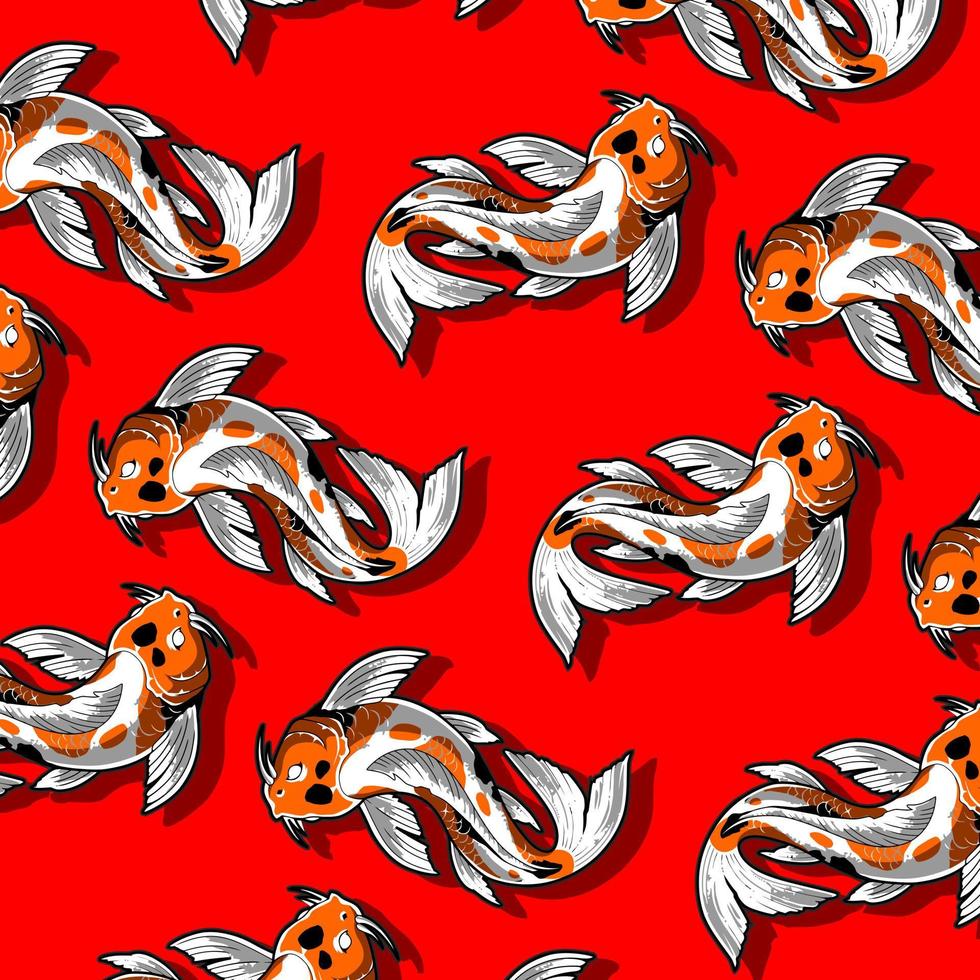 red background koi fish pattern vector