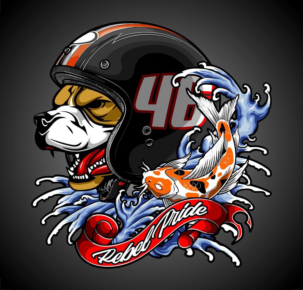 retro helmeted pitbull vector