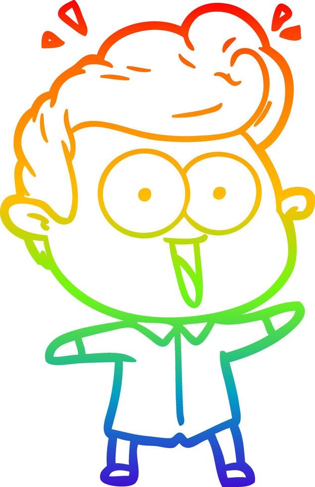 rainbow gradient line drawing cartoon excited man vector