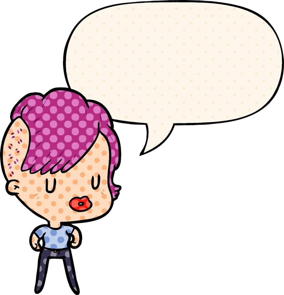 cartoon girl and punk hipster haircut and speech bubble in comic book style vector