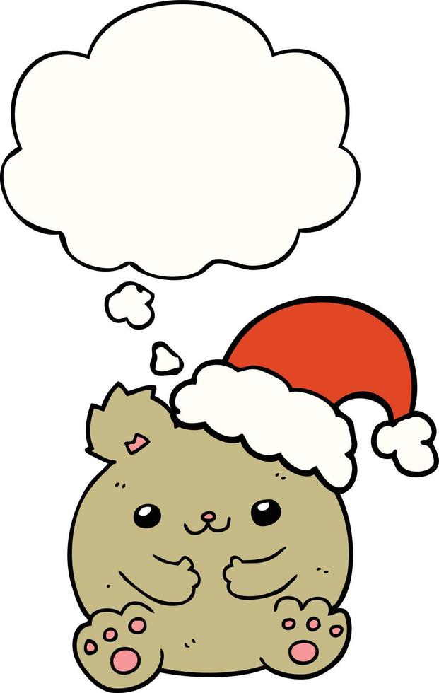 cute cartoon christmas bear and thought bubble vector