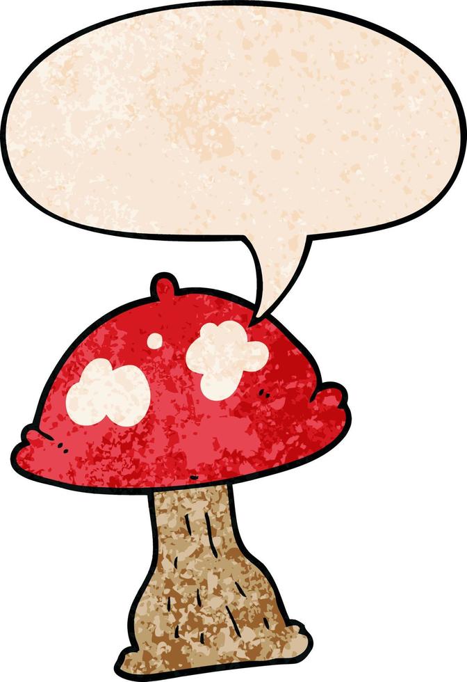 cartoon mushroom and speech bubble in retro texture style vector