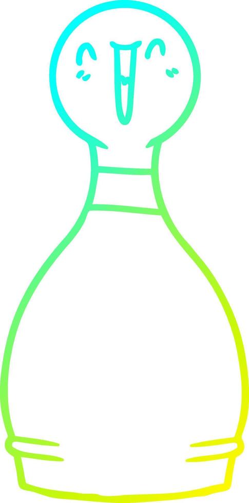 cold gradient line drawing cartoon happy bowling pin vector