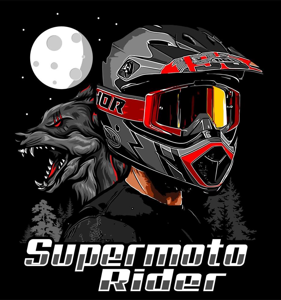 supermoto rider wolf vector
