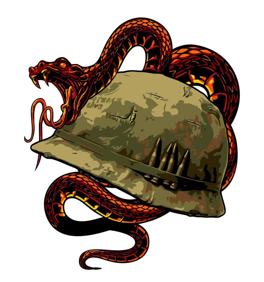 army helmet wrapped in snake vector