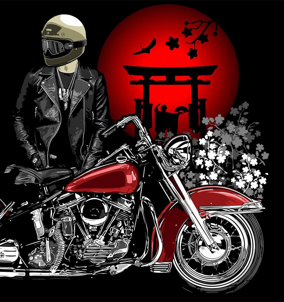 biker with motorbike vector