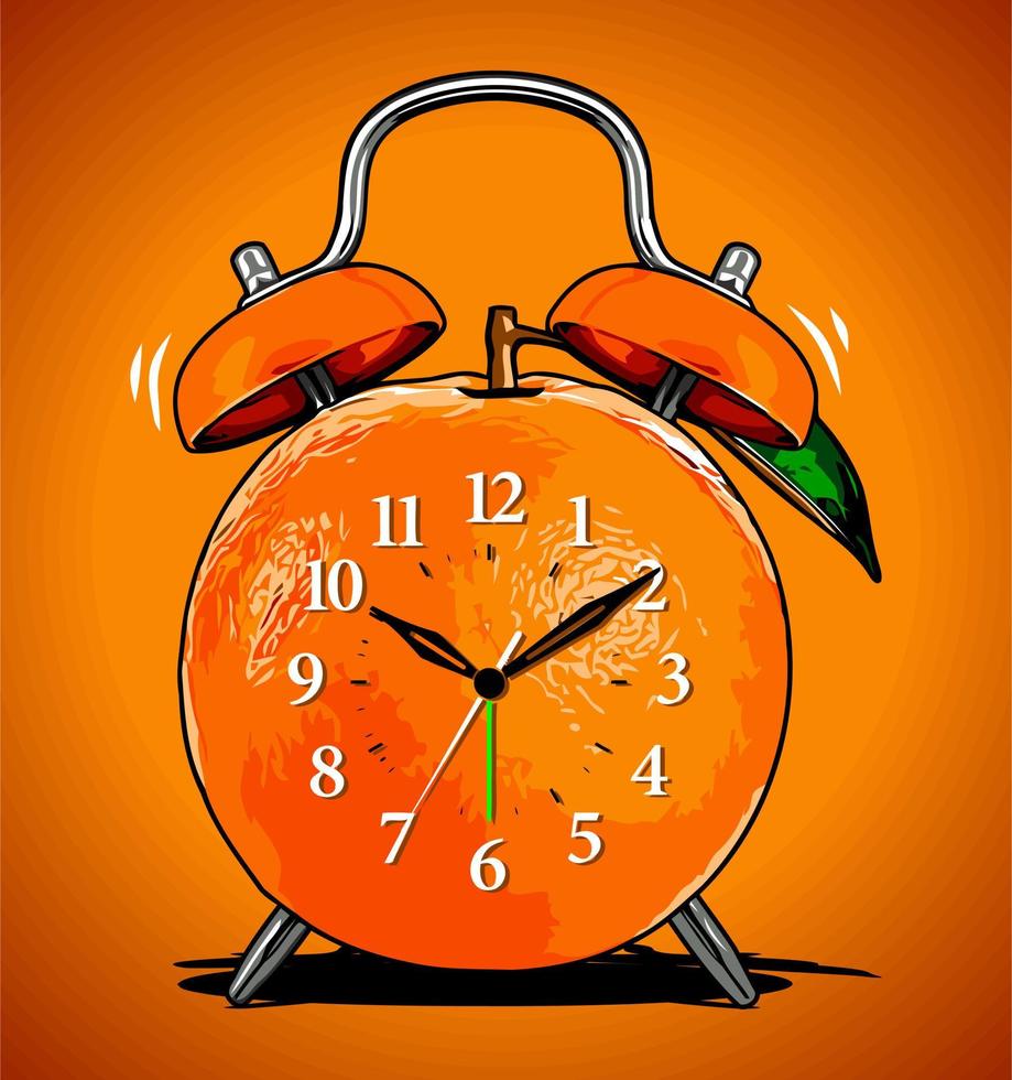 reloj despertador con forma de fruta naranja vector