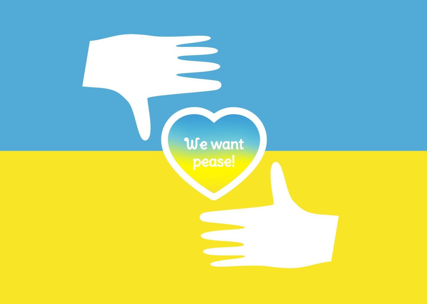 Flag of Ukraine in the form of a heart with supporting hands. The concept of peace in Ukraine. Vector illustration isolated on white background