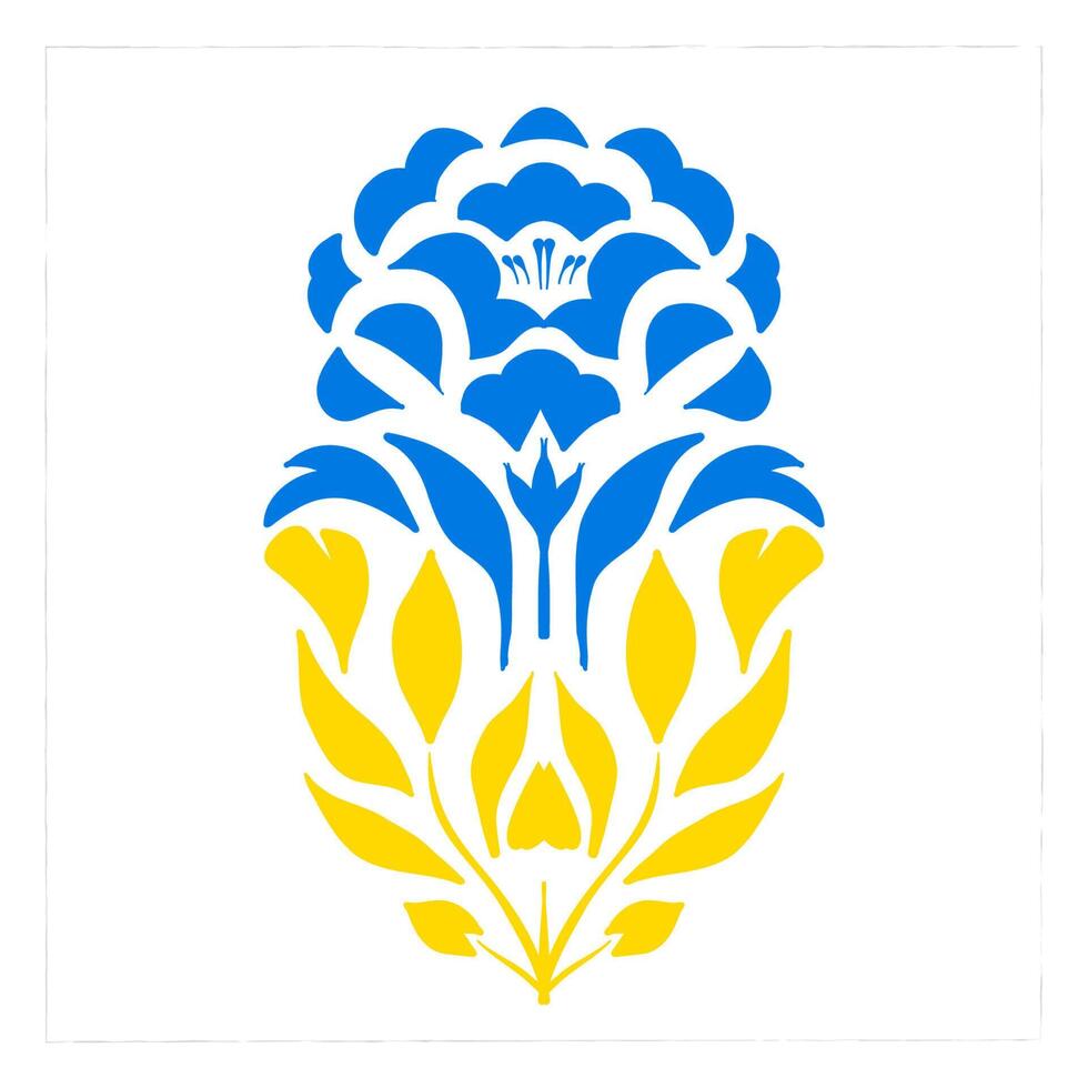 Flag of Ukraine in the form of a floral ornament. The concept of peace in Ukraine. Vector illustration isolated on white background