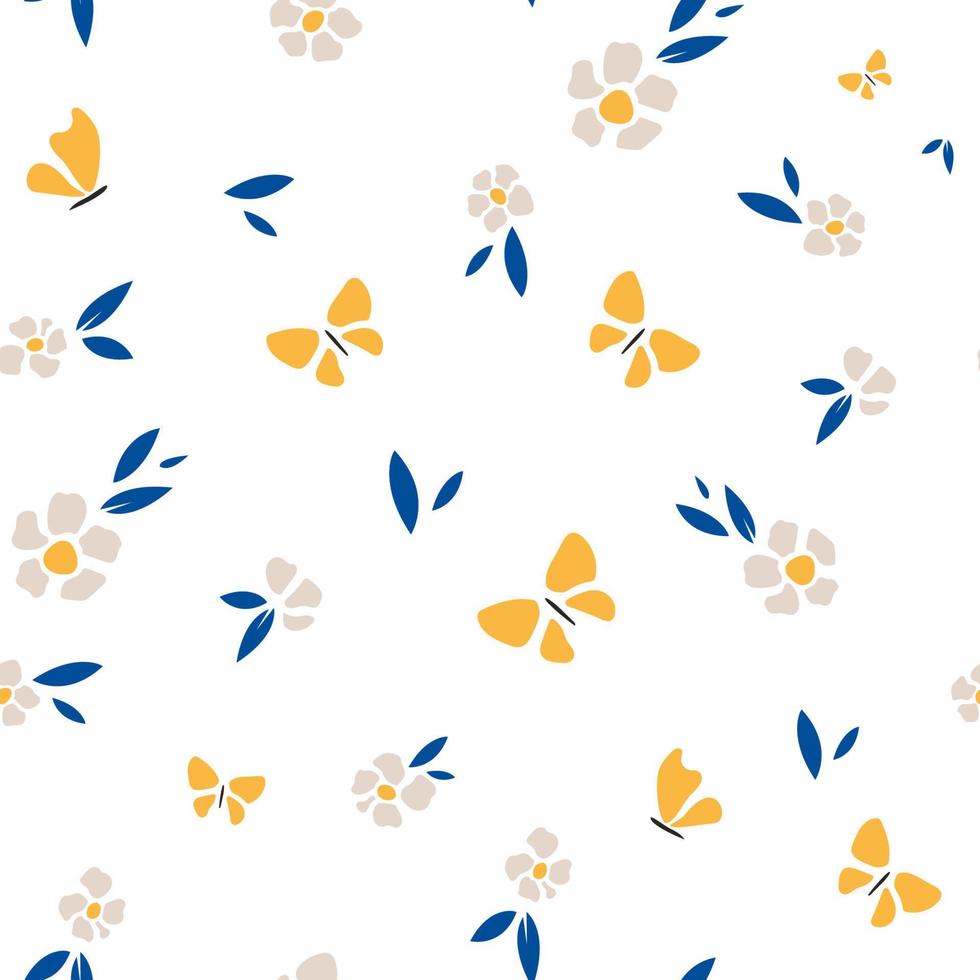 Seamless pattern of butterflies and flowers. Romantic vintage background for textile, fabric, decorative paper on a white background. vector