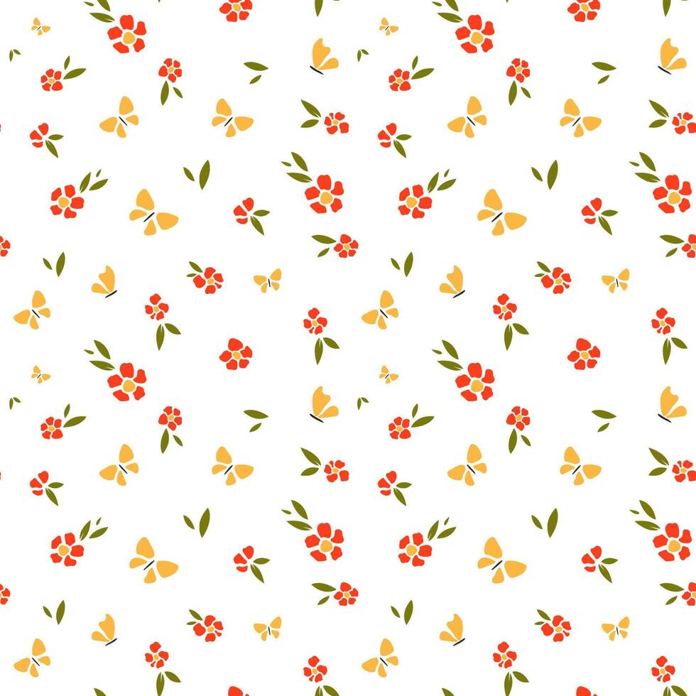 Seamless pattern of butterflies and flowers. Romantic vintage background for textile, fabric, decorative paper on a white background. vector