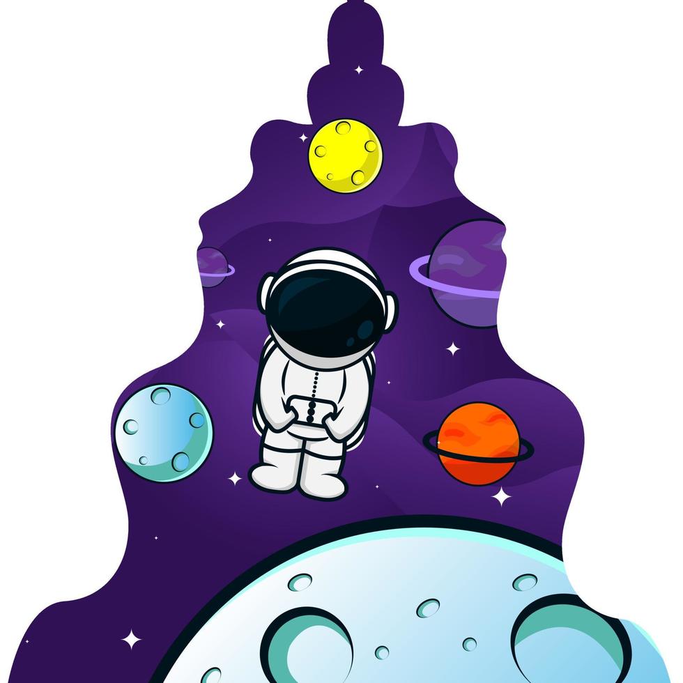 lindo astronauta flotando en el espacio ilustración de icono de vector de dibujos animados. ciencia tecnología icono concepto aislado vector premium. estilo de dibujos animados plana