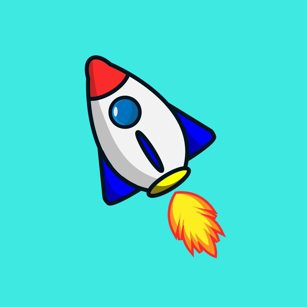 Flying rocket background vector icon illustration. technology science icon concept isolated premium vector. flat cartoon style