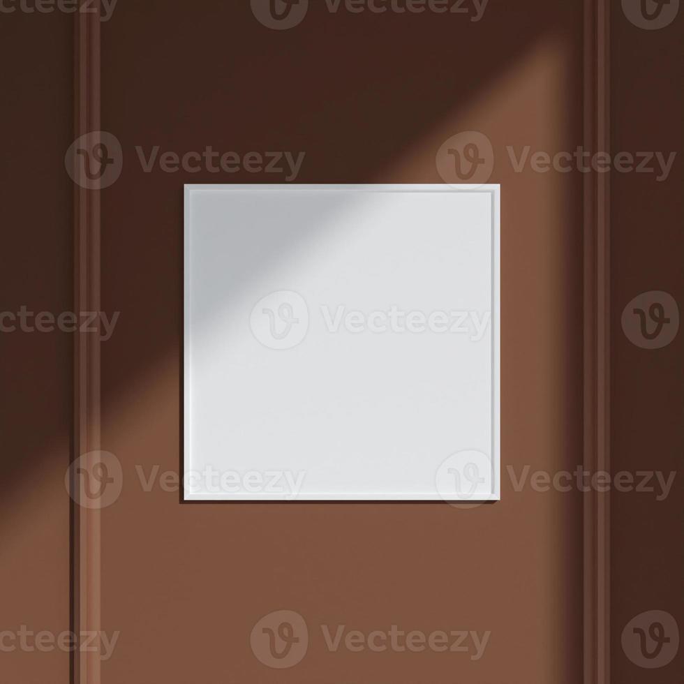 Minimalist square white poster or photo frame in elegant living room wall interior design with decoration and shadow. 3d rendering.