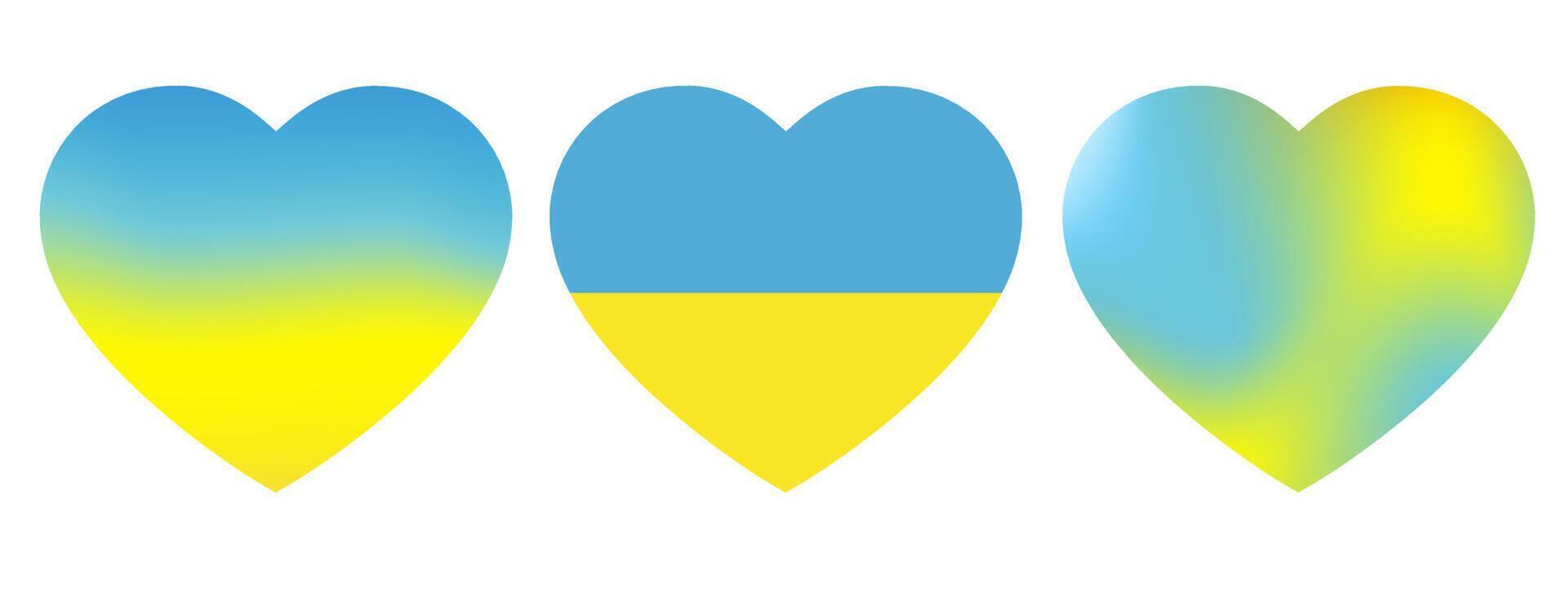 conjunto de bandera de ucrania en forma de corazón. el concepto de paz en ucrania. ilustración vectorial aislado sobre fondo blanco vector