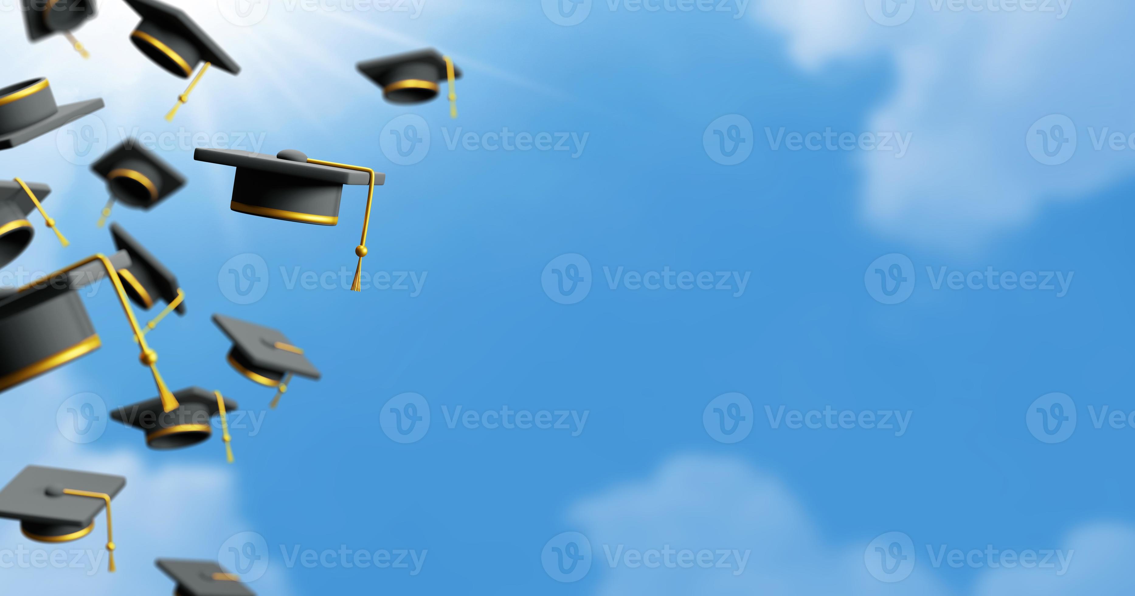 Graduation cap with blue sky background 3D render 8669765 Stock Photo