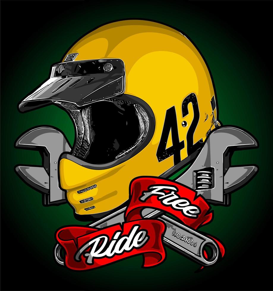 yellow full face retro helmet vector