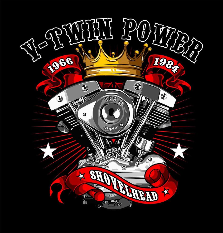 v twin engine and crown vector