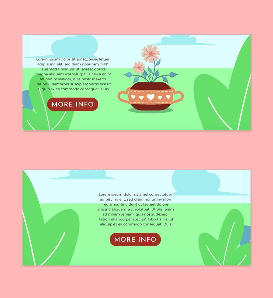 una maceta de flores plantilla de diseño de conjunto de banner de ilustración plana vector